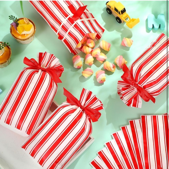 Other - 50 Red and White Striped Party Favor Bags Plastic with Drawstring